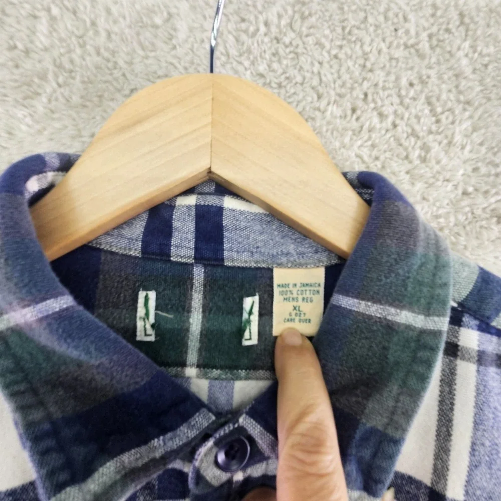 Vintage 90s L.L. Bean Flannel Shirt Mens XL Heavy Cotton Green Blue Tartan Plaid